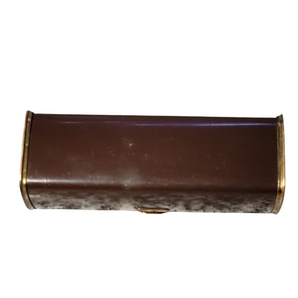 VTG 50s Lipstick Case Brown Gold Tone Metal Hinged Lid Push‎ Button Clasp MCM - Picture 6 of 9